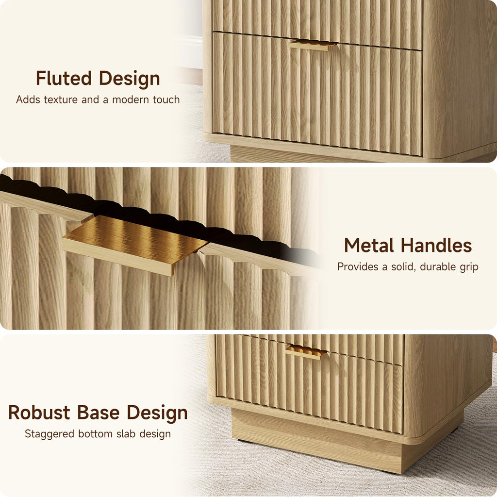 Natural 3 Drawer Nightstand with Charging Station A821