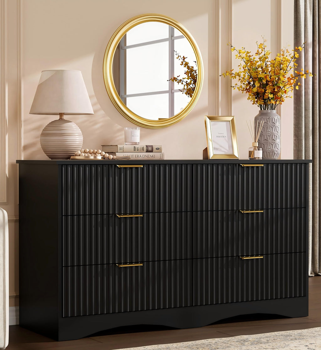 6 Drawer Fluted Wood Dresser R972