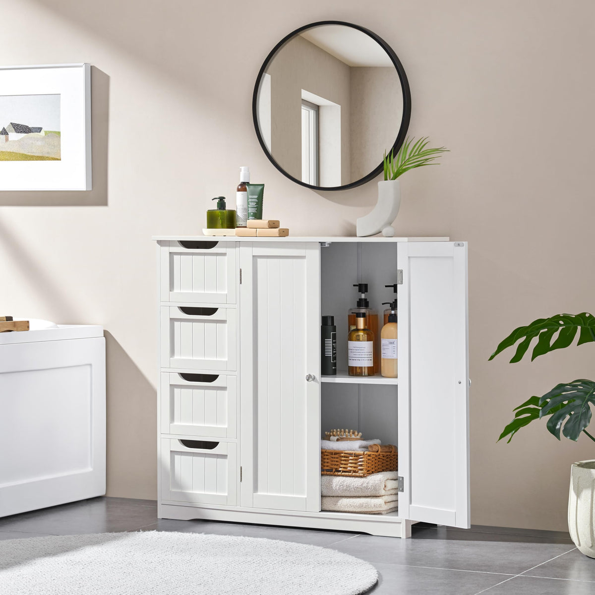 White 4 Drawer 2 Door Bathroom Storage Cabinet F320