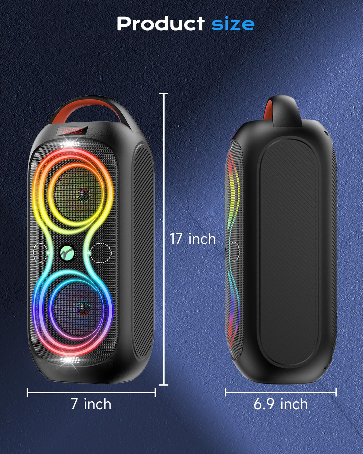 Party Bluetooth Speaker with Dual 4" Woofers, 60W Peak Power, 12H Playtime, Dynamic LED Lights, TWS, FM, AUX, USB, Mic Input, Portable Rechargeable Speaker for Indoor & Outdoor Events -Updated Version L4460