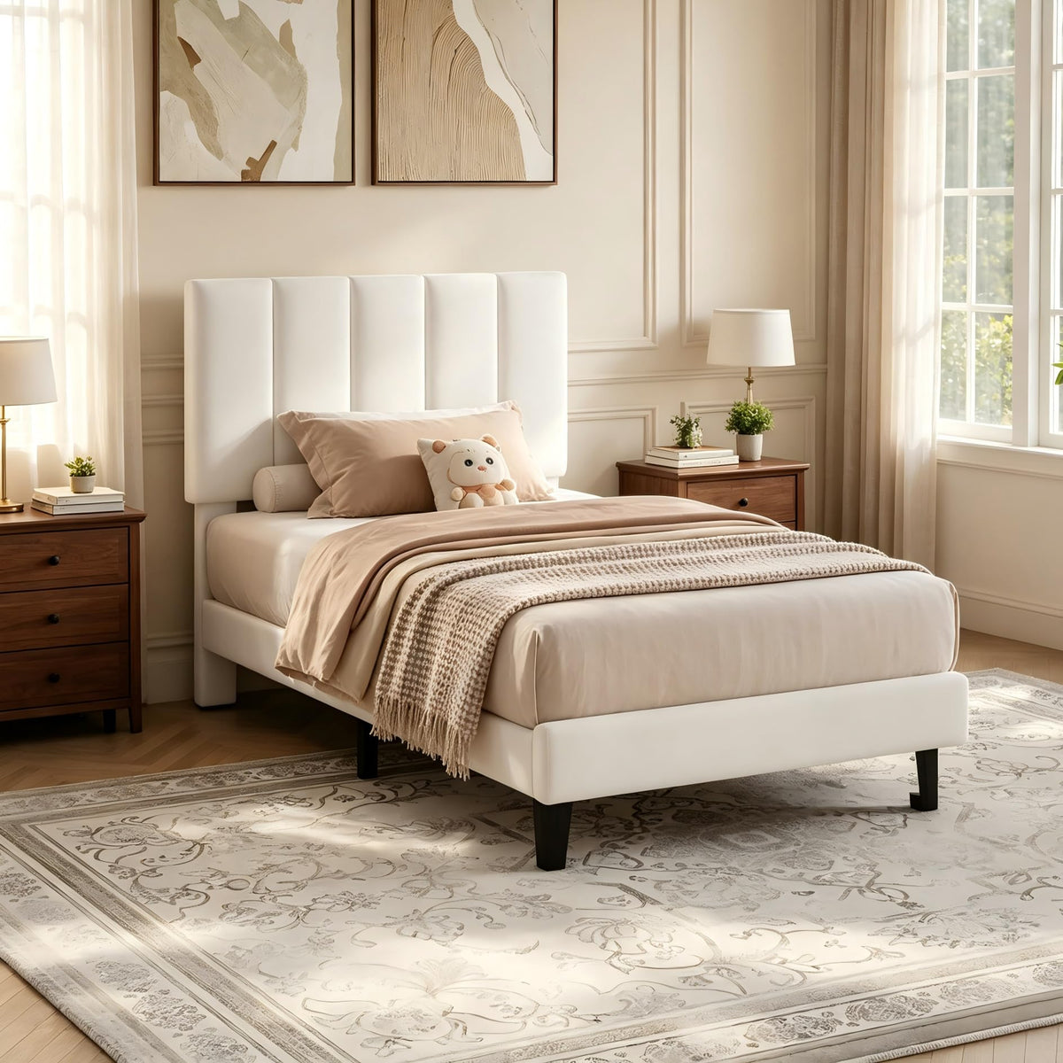 White Twin Size Upholstered Bed Frame N871