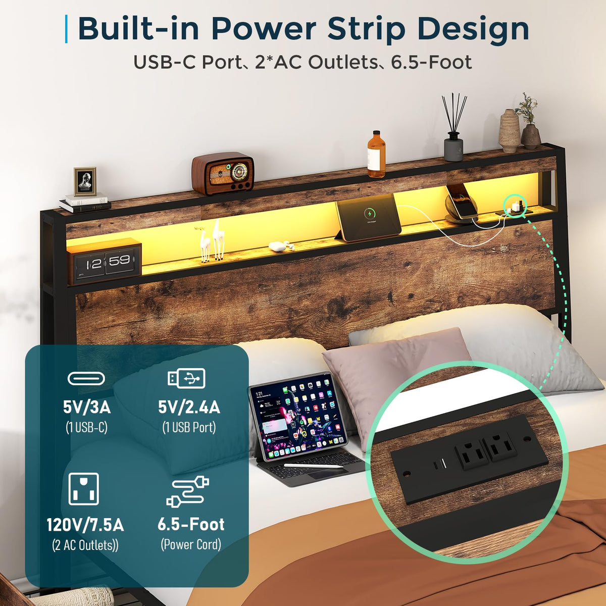 Queen Size Bed Frame with 4 Storage Drawers A267890