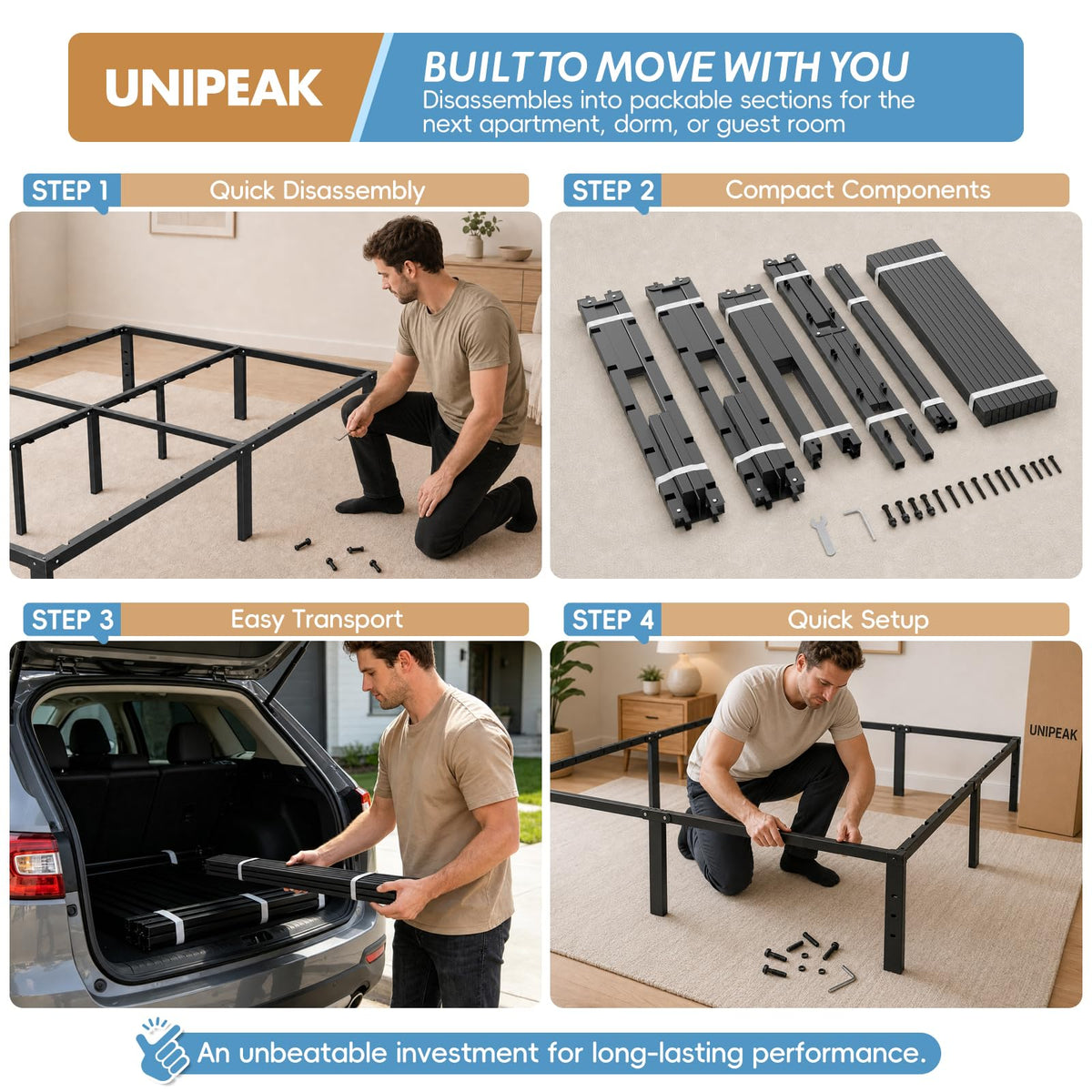 Queen Metal Platform Bed Frame with Storage M500649