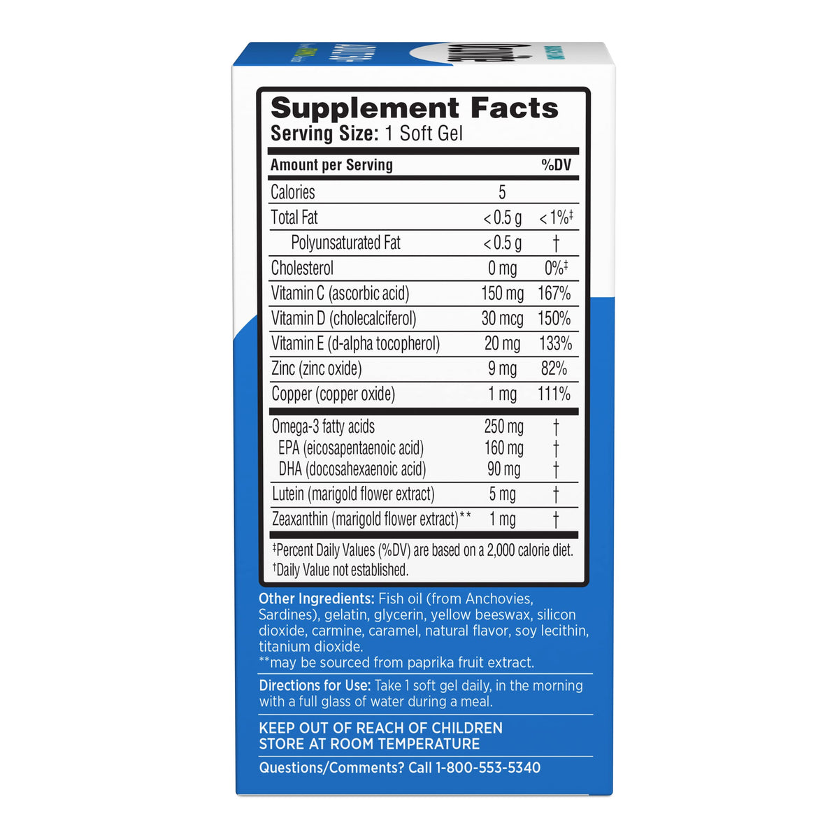 Eye Vitamin & Mineral Supplement with Omega-3, Zinc, Lutein & Zeaxanthin, 50 Softgels B33569