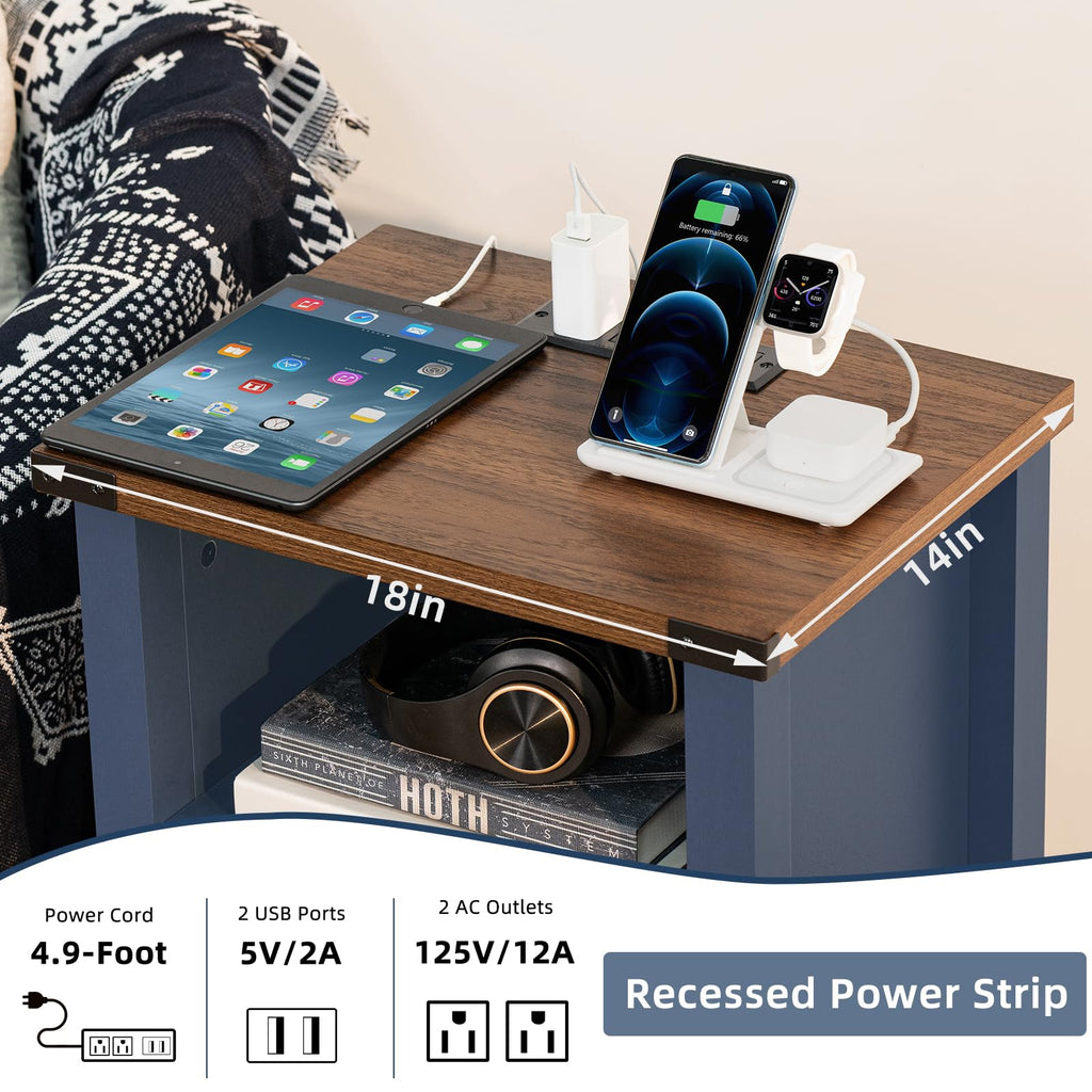 Dark Blue 18-Inch Fluted Nightstand Set of 2 Y562407