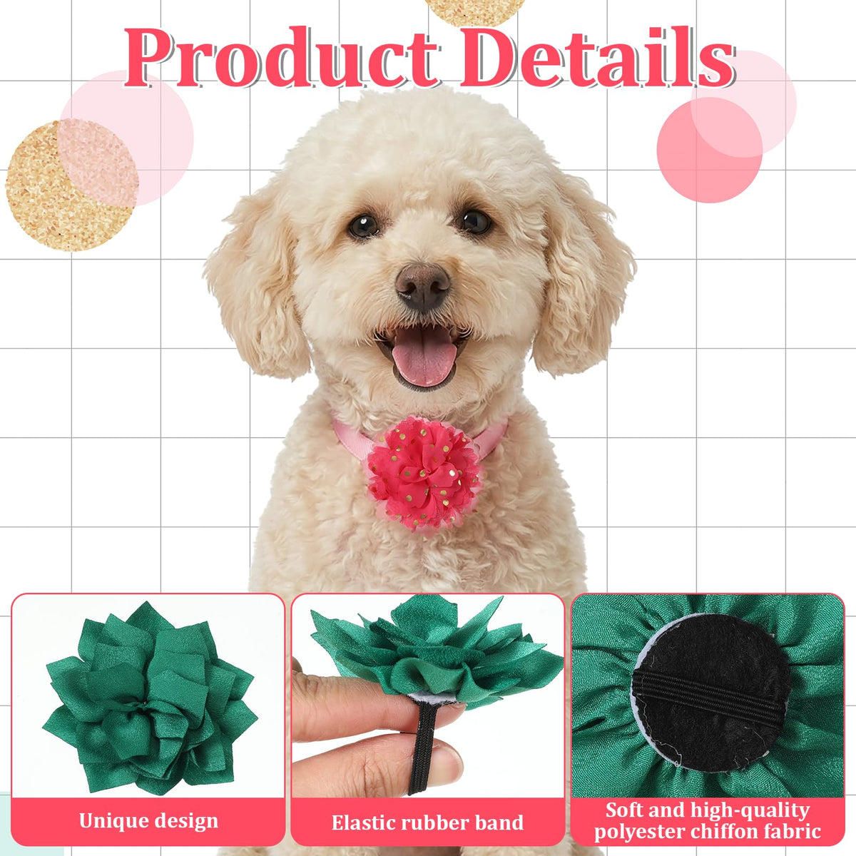 Multi Color Soft Chiffon Dog Collar Flower Bows N596401
