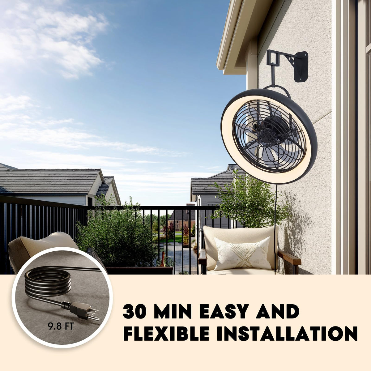 Wall Mounted Fan with Lights, 20” 6 Speeds Reversible Dimmable P9787