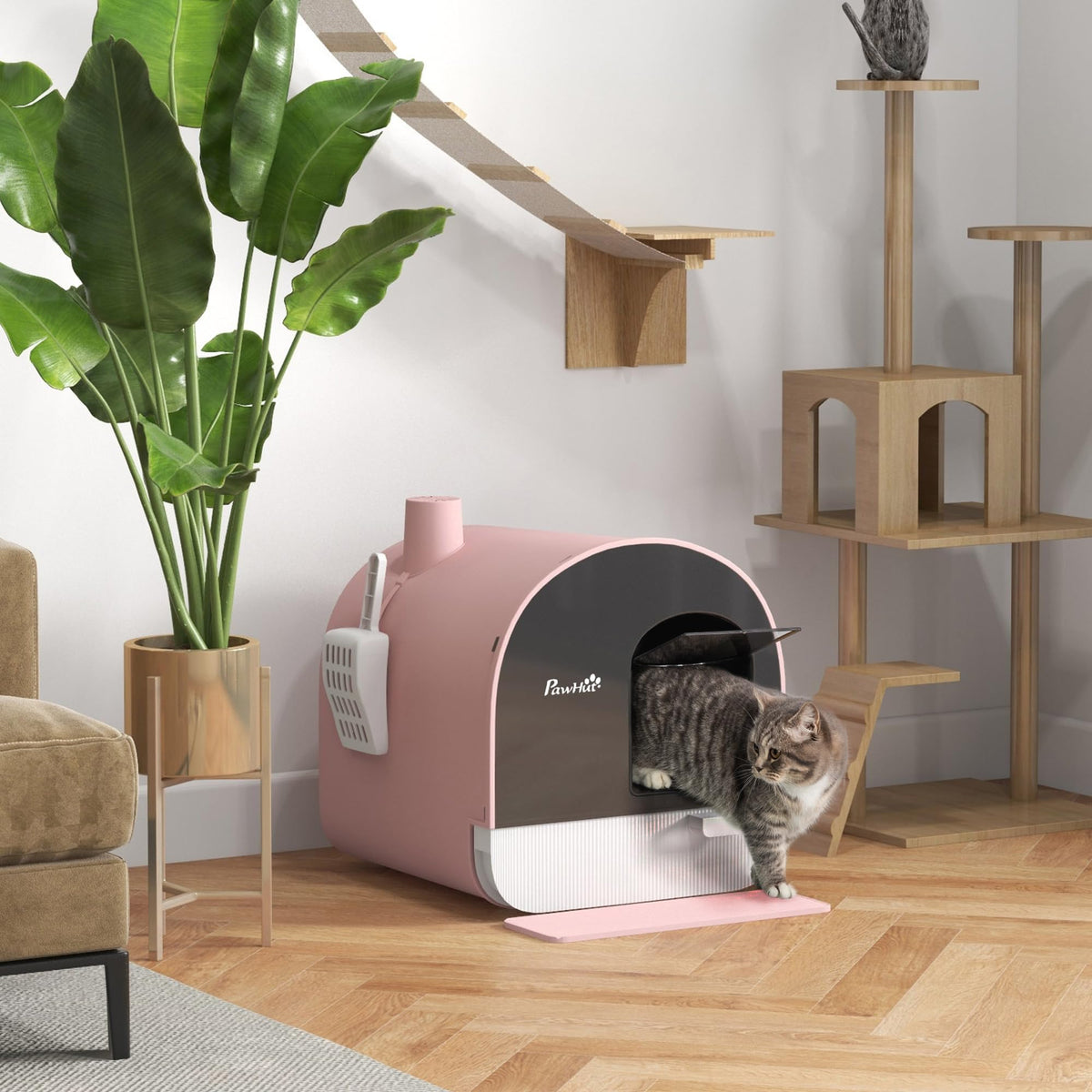 Pink Covered Cat Litter Box with Scoop N980679