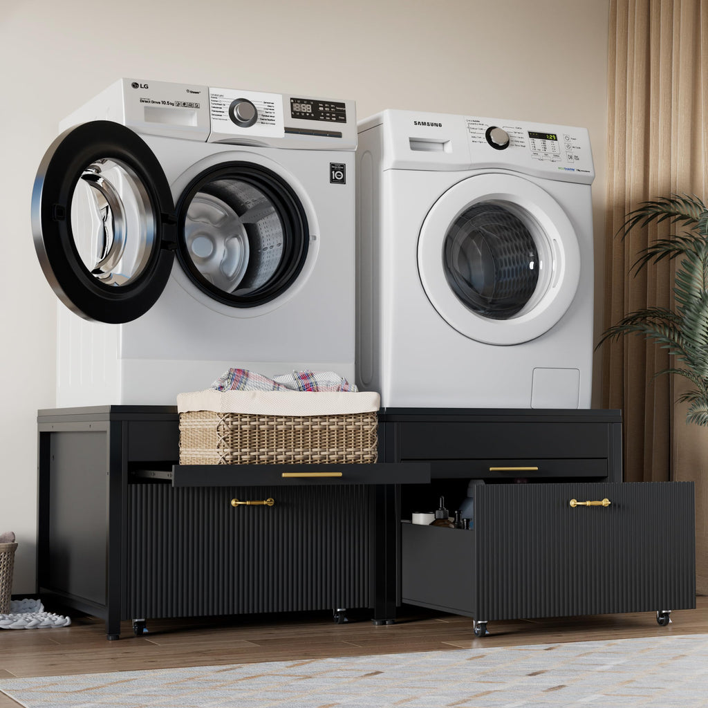 Black 2 Pack Washer Dryer Pedestals with Drawer O590