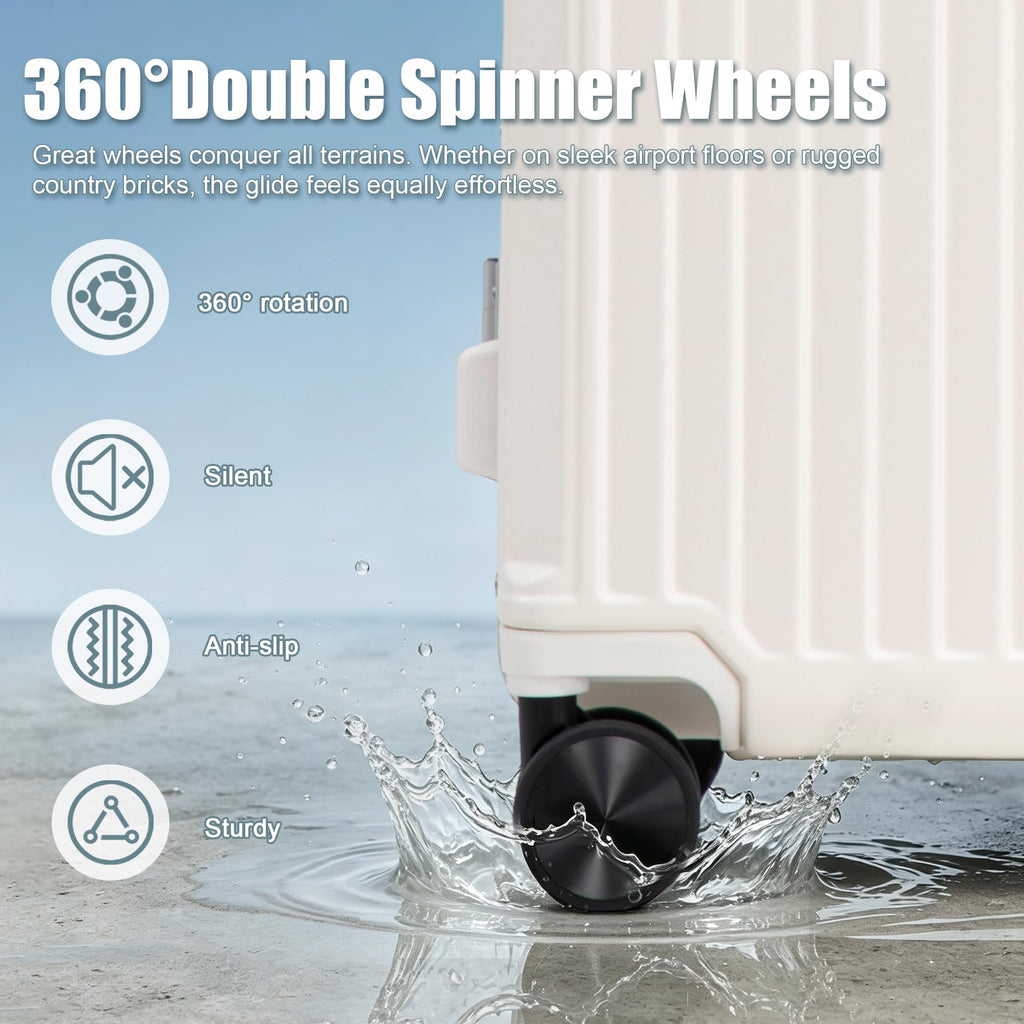 20 Inch White ABS Hardside Spinner Luggage with USB Port E4167
