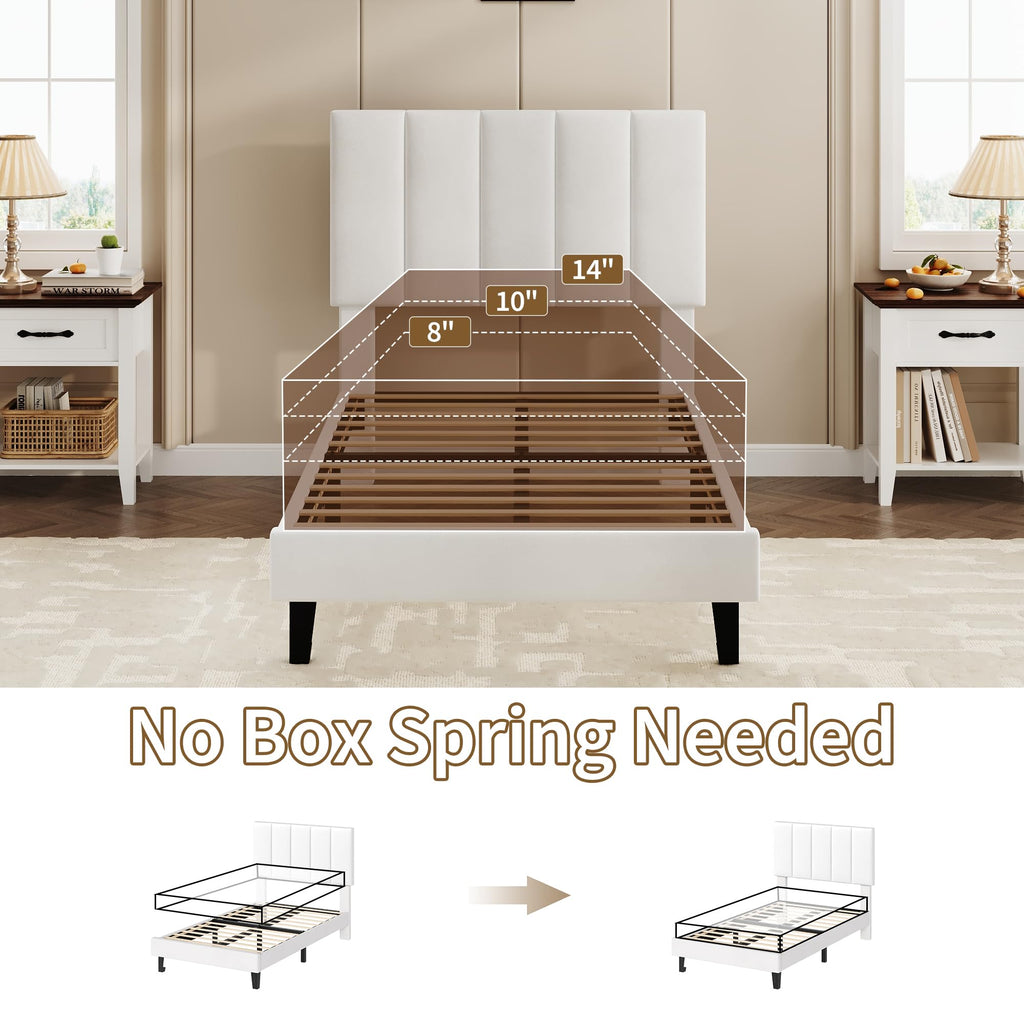 White Twin Size Upholstered Bed Frame N871
