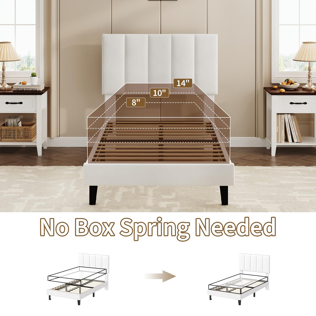 White Twin Size Upholstered Bed Frame N871