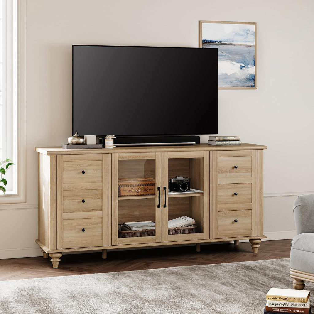 Wood TV Stand for 65 Inch TV with Glass Door J186822