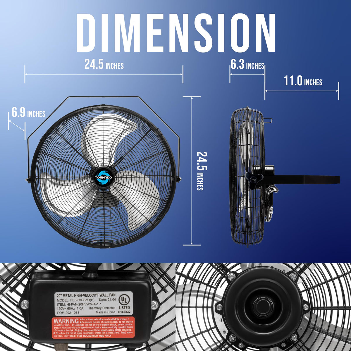 20 Inch High Velocity Industrial Wall Fan 3 Speed V912