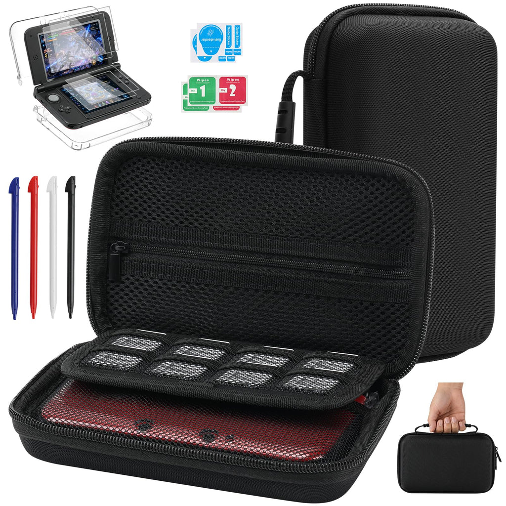 3DS XL Accessories 4-in-1 Kit Carrying Case Clear Shell Case Screen Protectors Stylus Pens N8331
