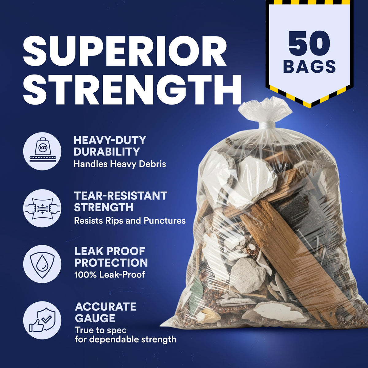Clear Heavy Duty 42 Gallon Trash Bags 50 Count L727183
