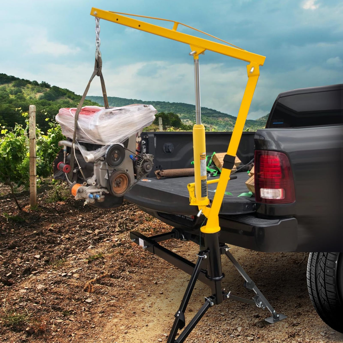 1000 lb Capacity Hydraulic Swivel Hitch Mount Truck Crane V357