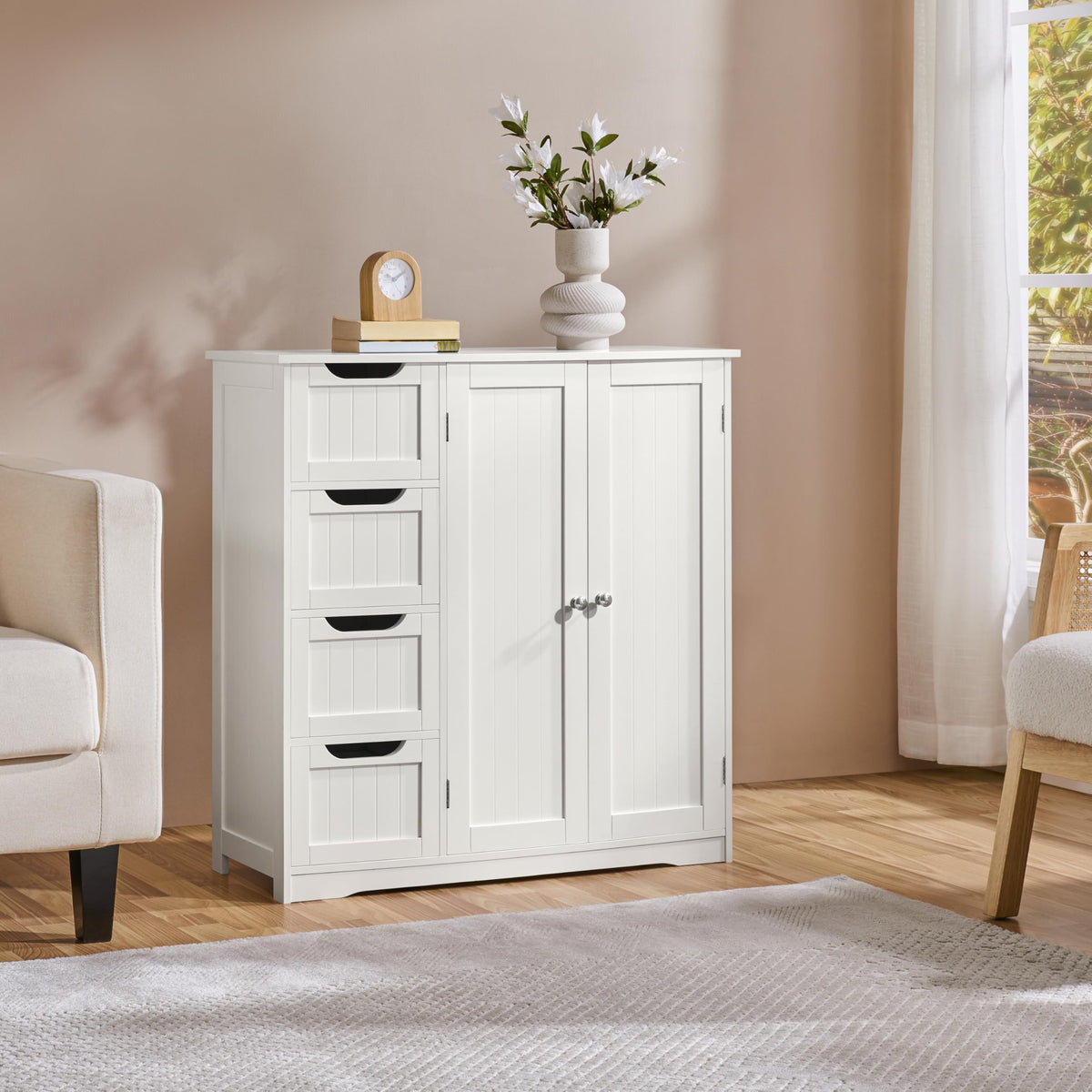 White 4 Drawer 2 Door Bathroom Storage Cabinet F320
