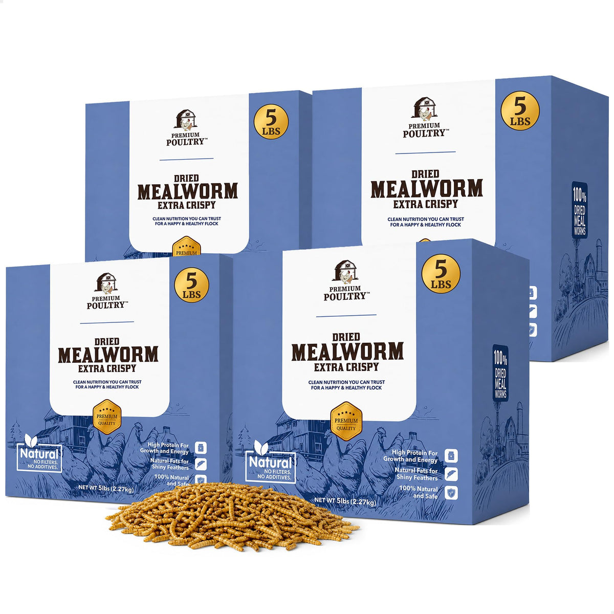 Mealworms for Chickens & Wild Birds, 5lb, 4-Pack D179