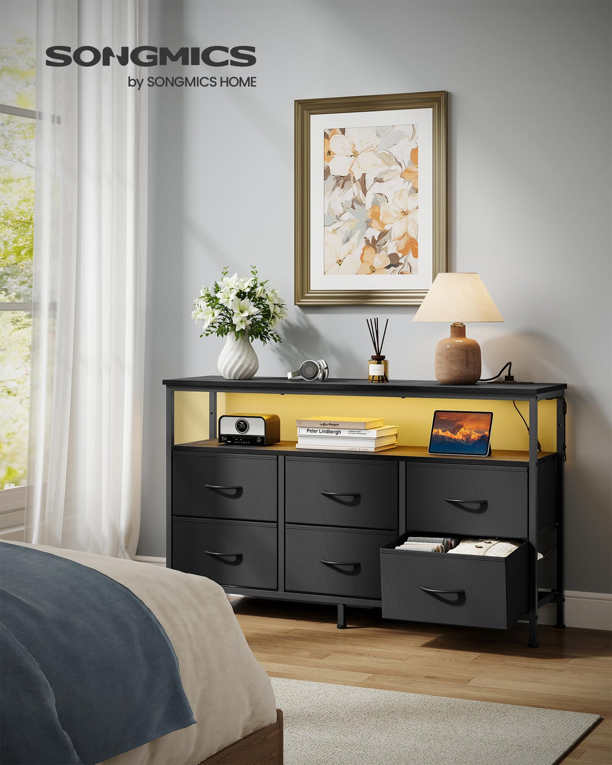 Wide Dresser with 6 Drawers & Open Shelf S793