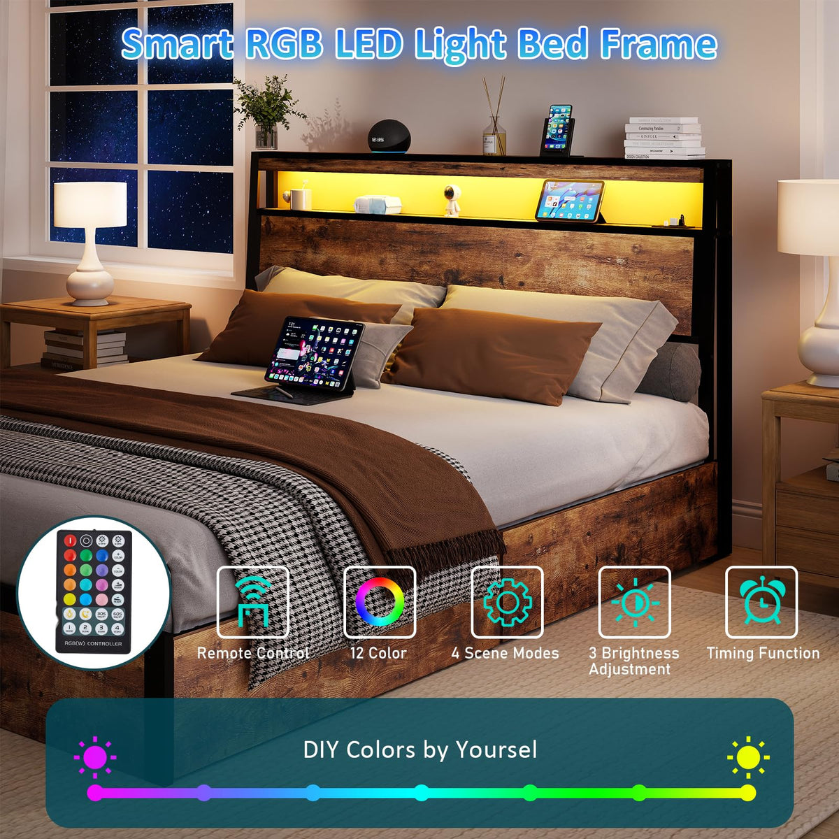Queen Size Bed Frame with 4 Storage Drawers A267890