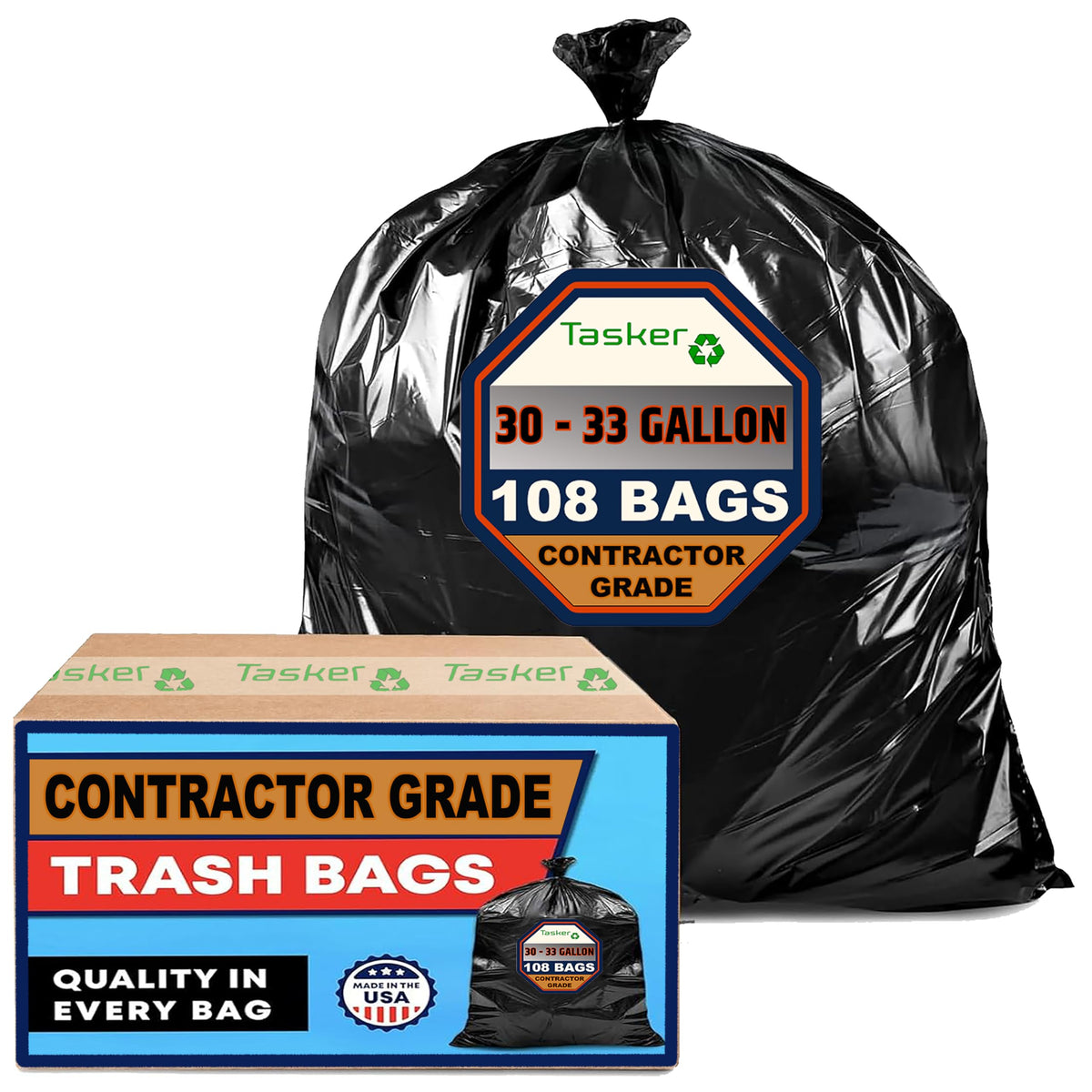 30-33 Gallon 2 MIL Heavy Duty Trash Bags 108 Count B211