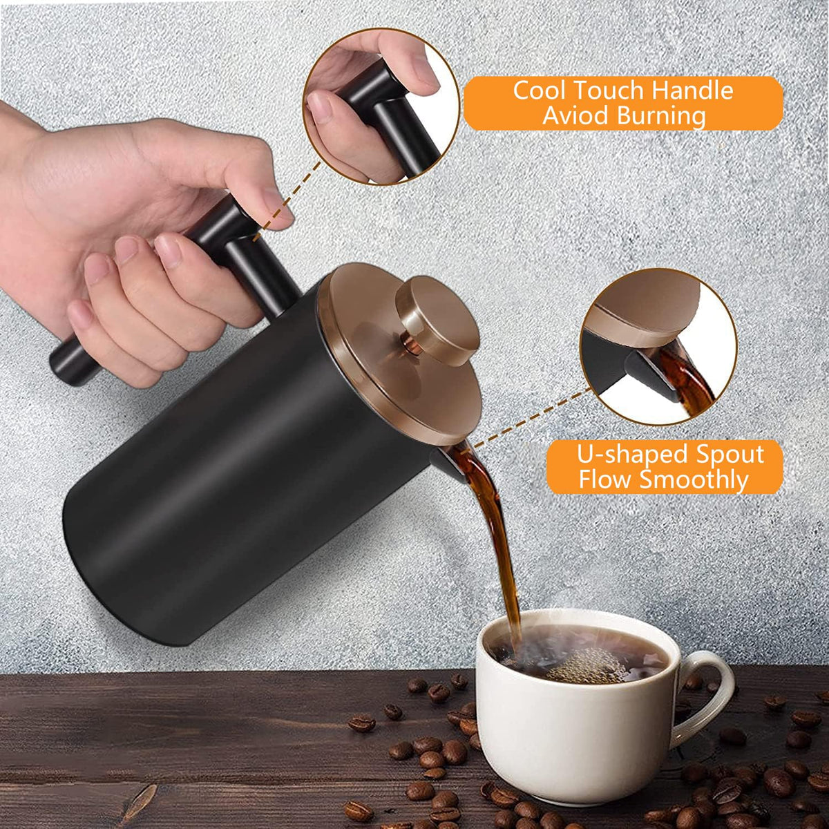Black Stainless Steel 12oz French Press Coffee Maker G250665