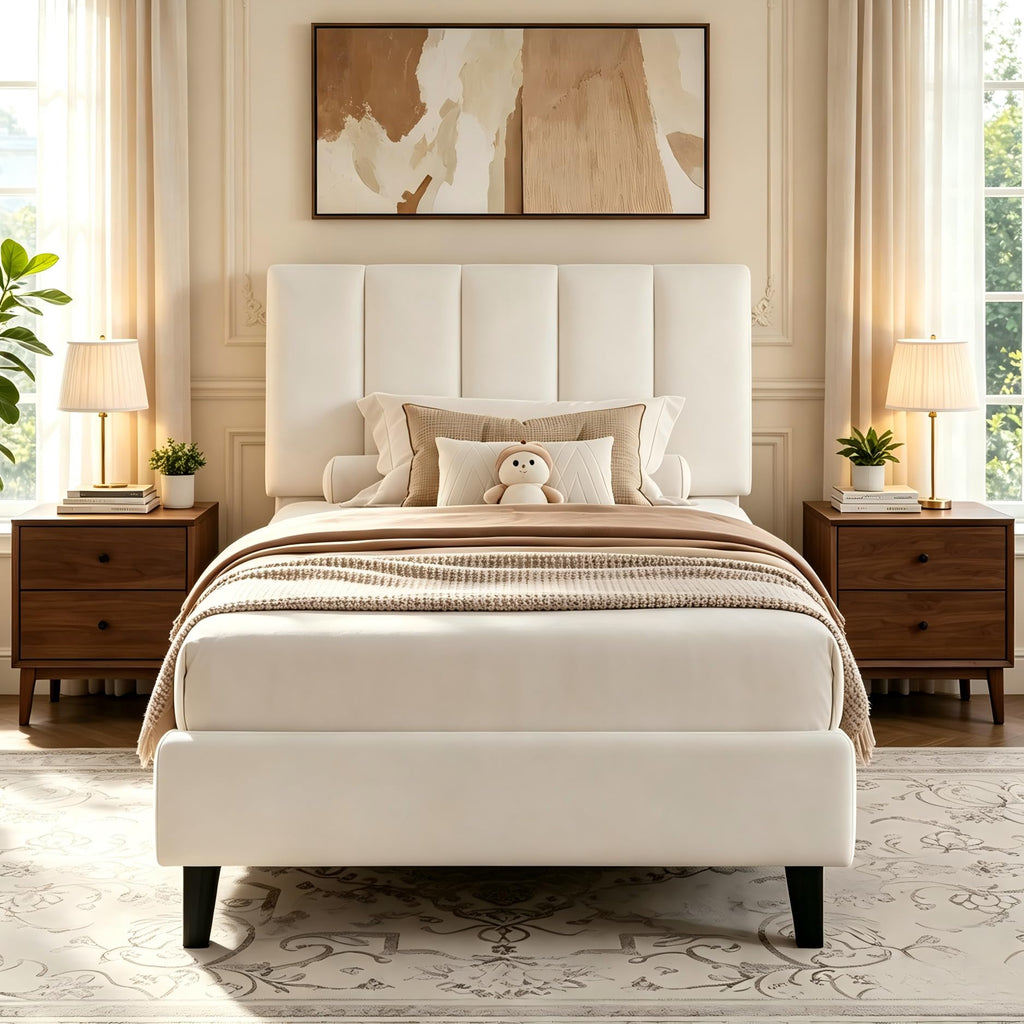 White Twin Size Upholstered Bed Frame N871