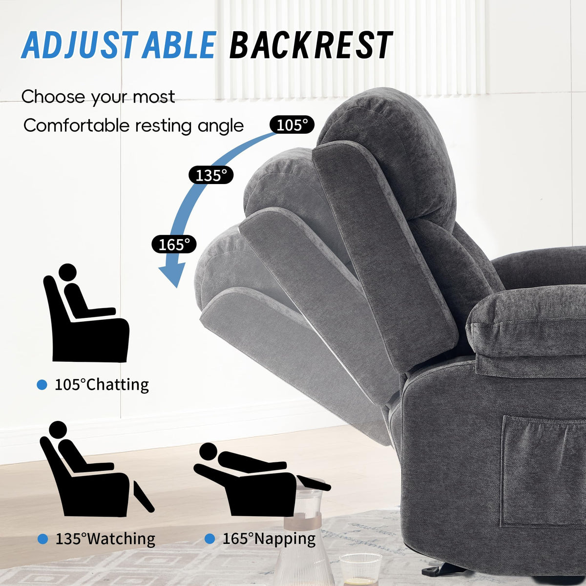 Manual Rocker Recliner Chair with Massage, Dark Grey V170378