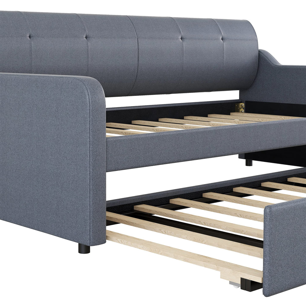 Twin Upholstered Linen Daybed with Pop Up Trundle H561