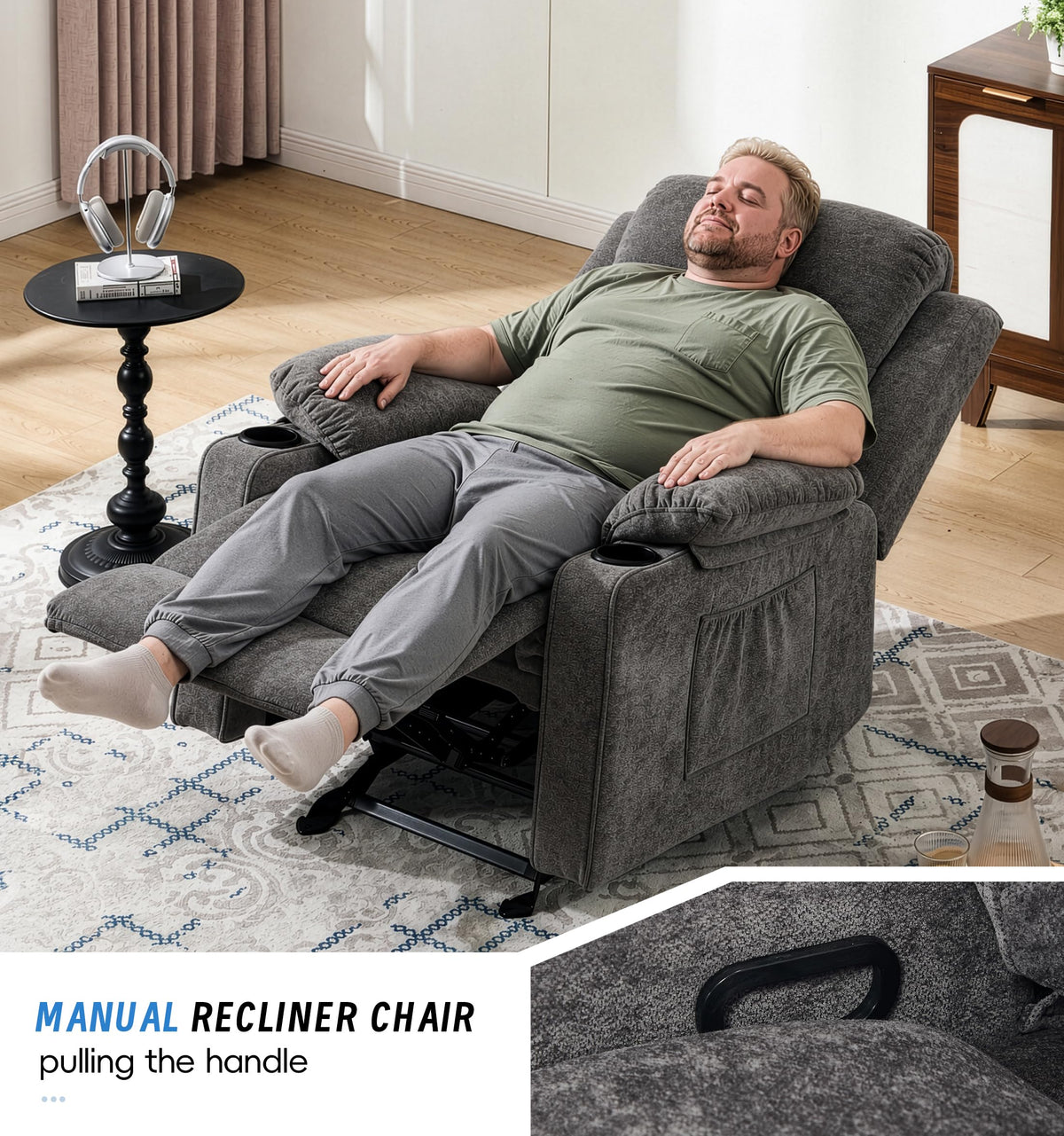 Manual Rocker Recliner Chair with Massage, Dark Grey V170378