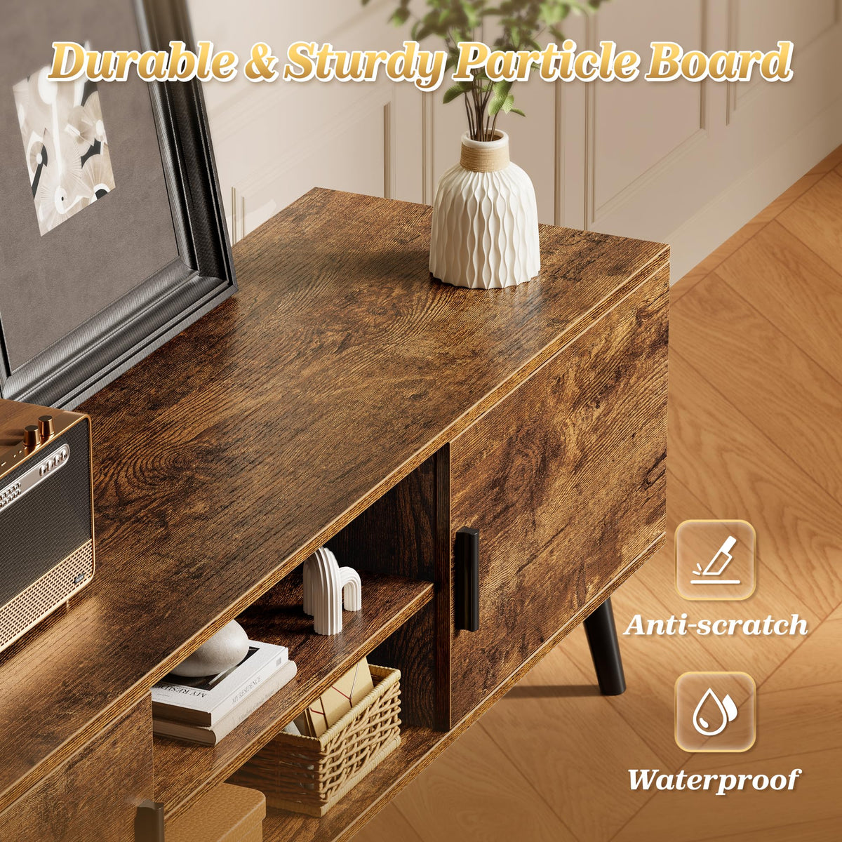 55 Inch TV Stand with Adjustable Shelf and 2 Cabinets L781