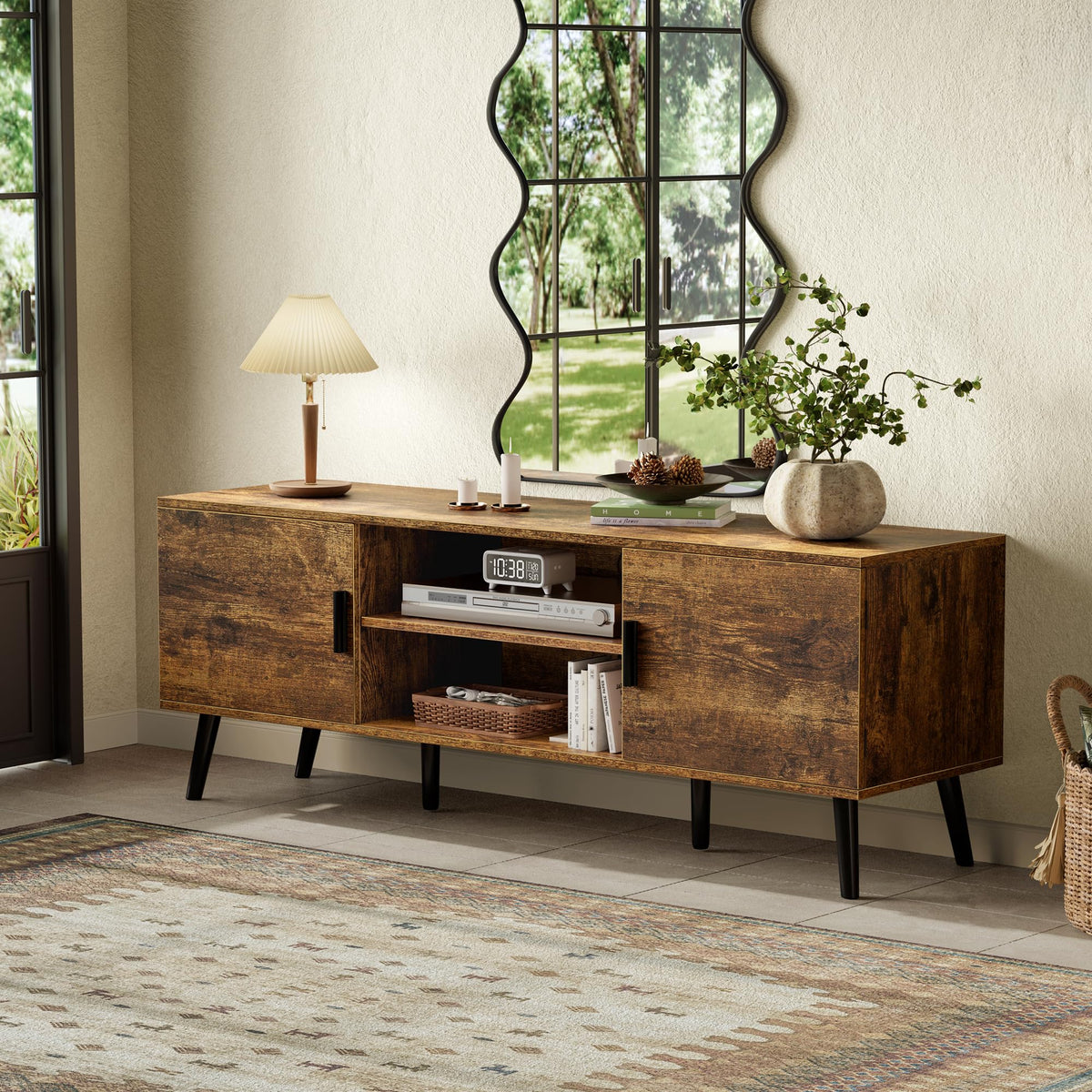 55 Inch TV Stand with Adjustable Shelf and 2 Cabinets L781