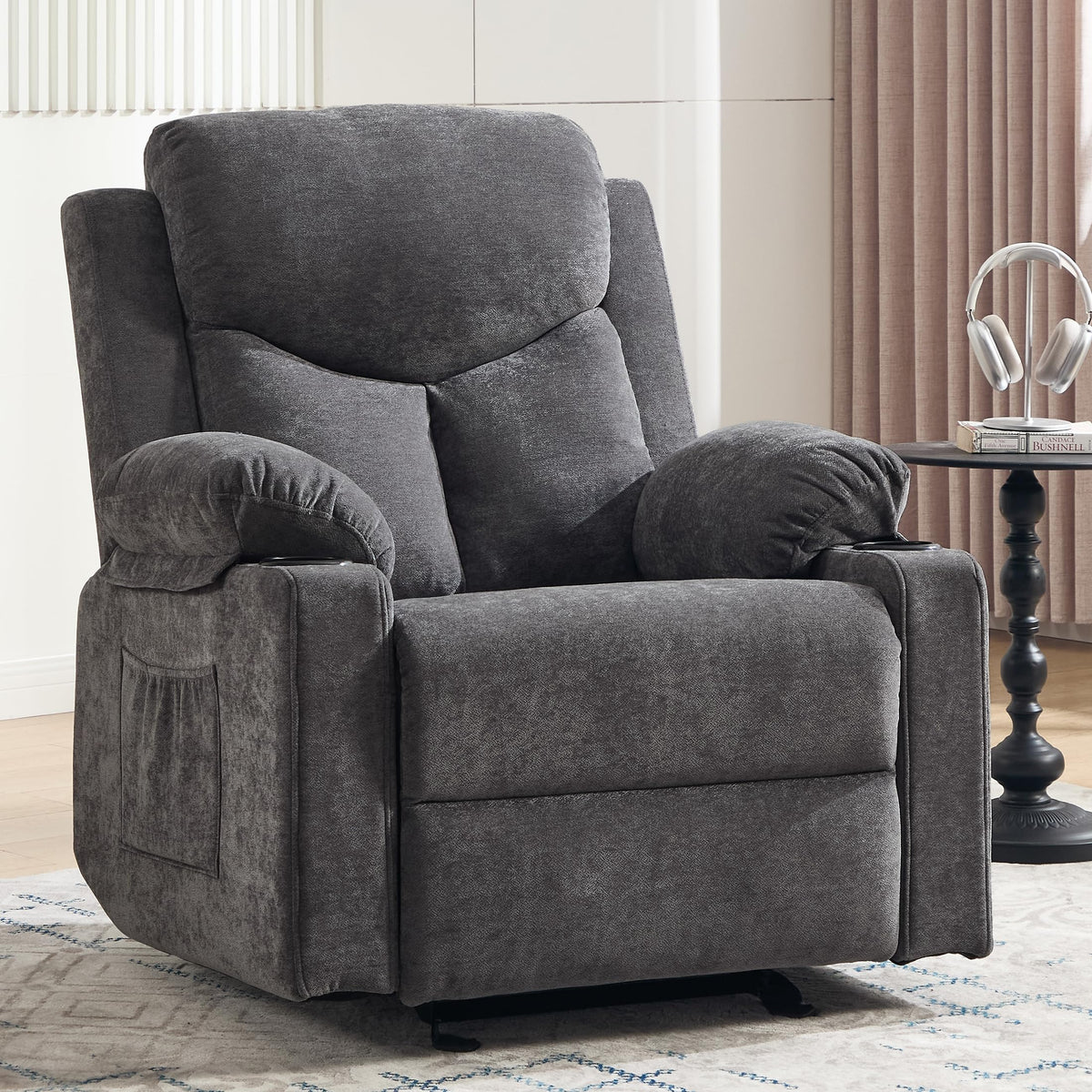 Manual Rocker Recliner Chair with Massage, Dark Grey V170378