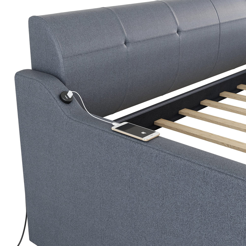 Twin Upholstered Linen Daybed with Pop Up Trundle H561