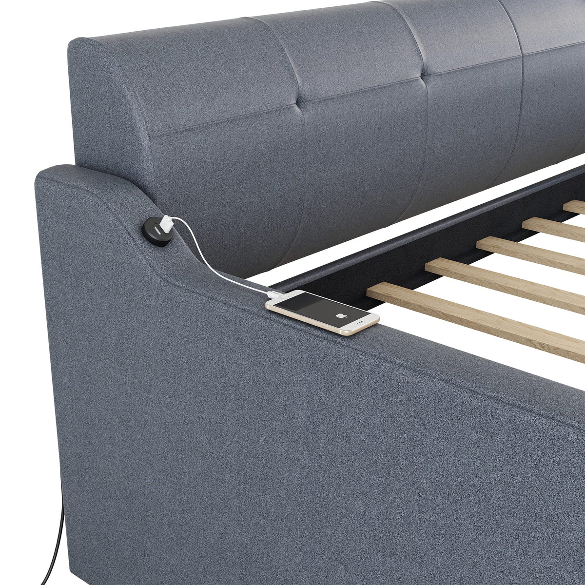 Twin Upholstered Linen Daybed with Pop Up Trundle H561